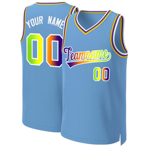 Custom Light Blue Purple-White Classic Gradient Fashion Tops Basketball Jersey