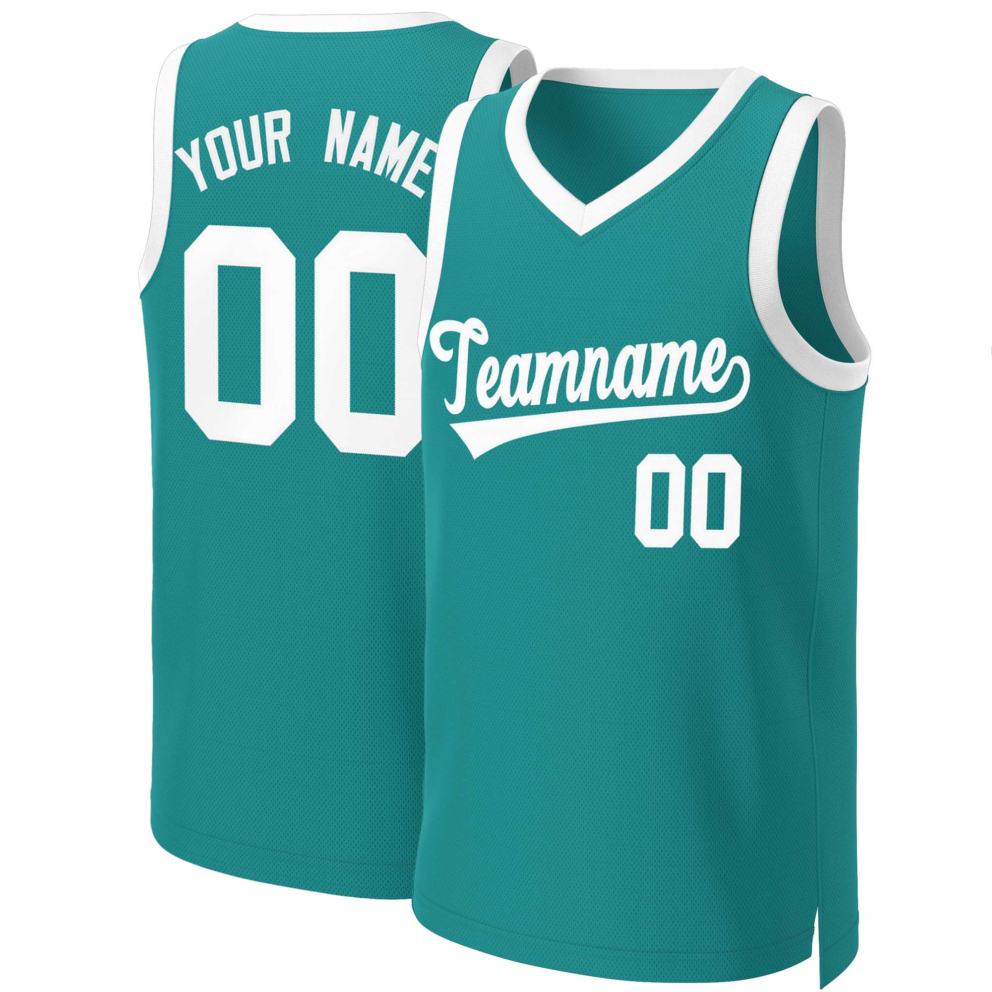 Maillot de basket-ball classique blanc sarcelle personnalisé