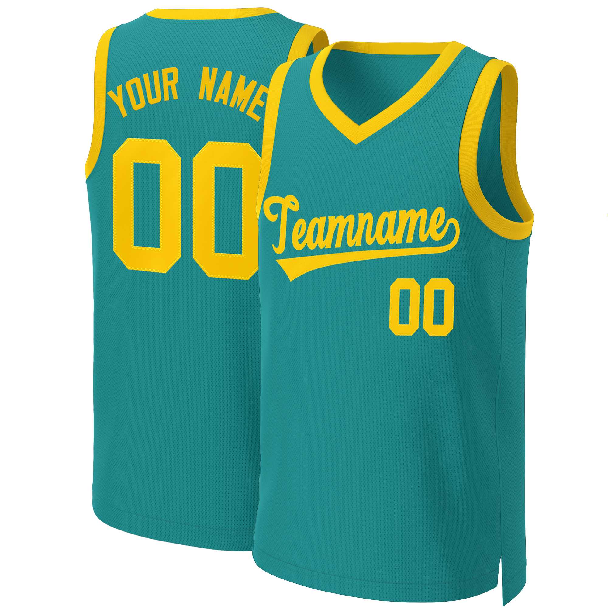 Maillot de basket-ball classique jaune sarcelle personnalisé