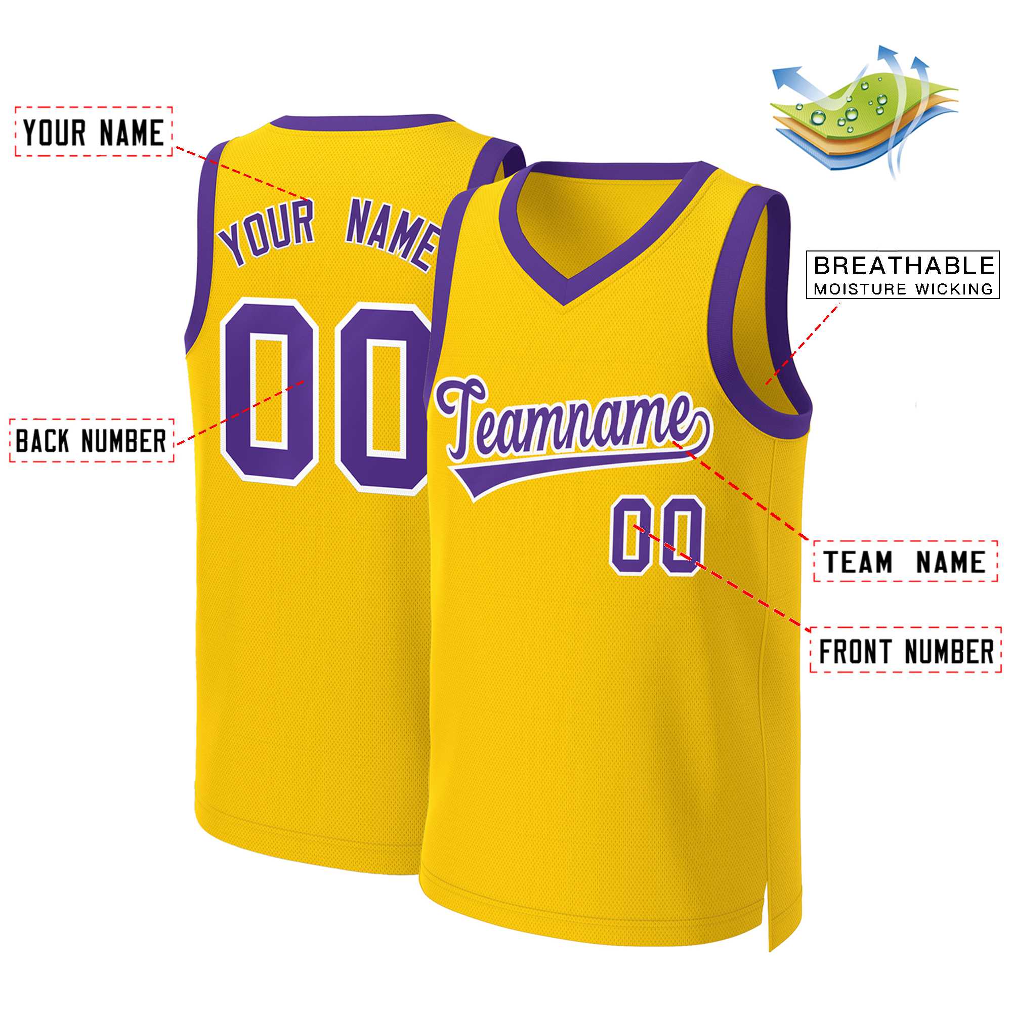 Custom Yellow Purple-White Classic Tops Basketball Jersey