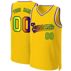 Custom Yellow Purple-Black Classic Gradient Fashion Tops Basketball Jersey