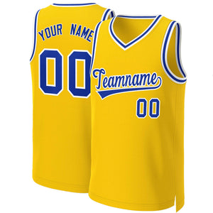 Maillot de basket-ball classique jaune Royal-blanc personnalisé