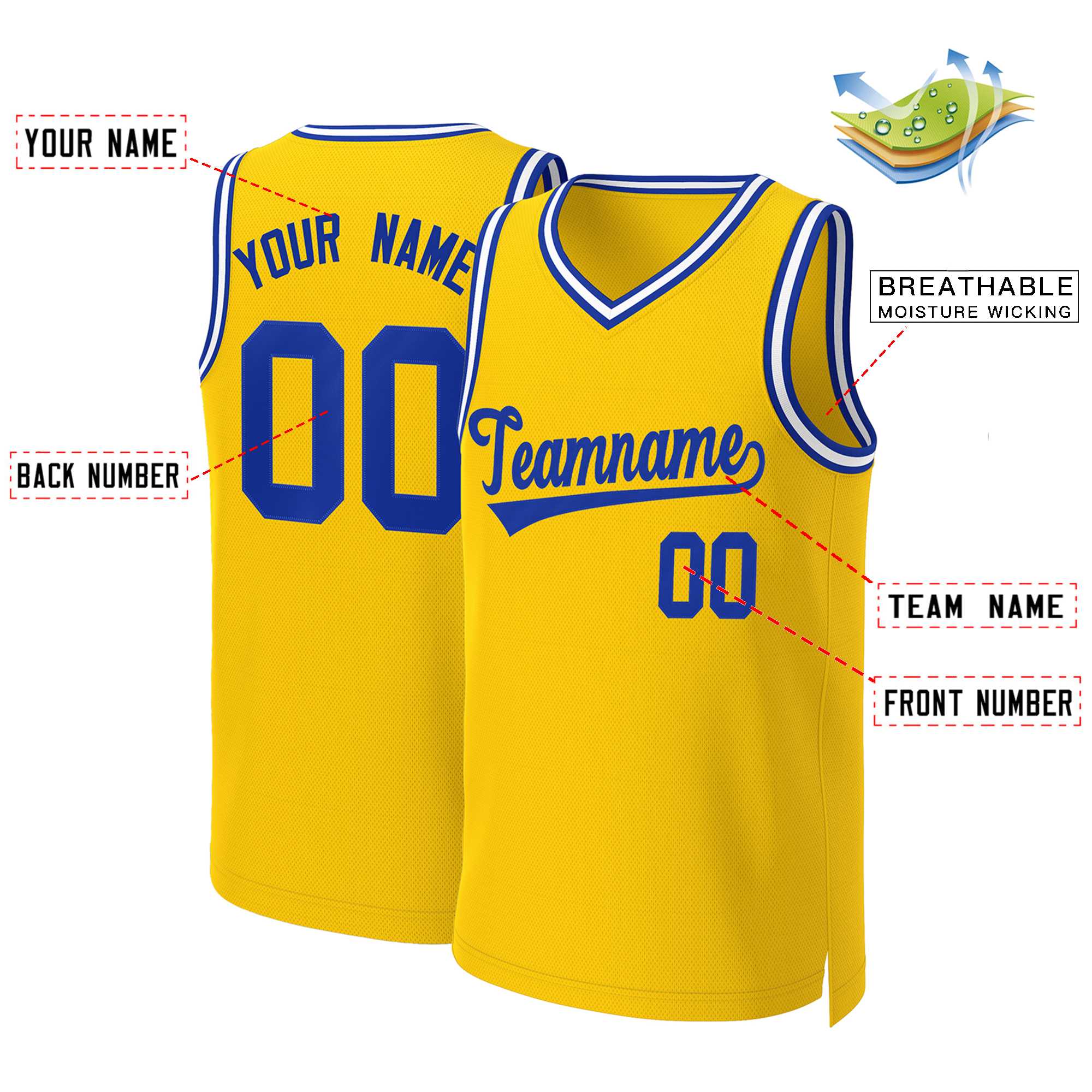 Maillot de basket-ball personnalisé jaune Royal Classic Tops