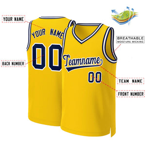 Maillot de basket-ball classique jaune marine-blanc personnalisé