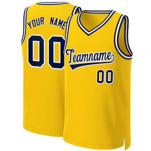 Maillot de basket-ball classique jaune marine-blanc personnalisé