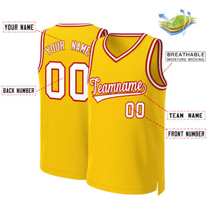 Maillot de basket-ball classique jaune blanc-rouge personnalisé