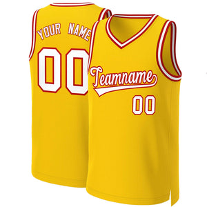 Maillot de basket-ball classique jaune blanc-rouge personnalisé