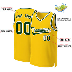 Maillot de basket-ball classique personnalisé jaune vert-blanc