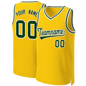 Maillot de basket-ball classique personnalisé jaune vert-blanc