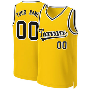 Custom Yellow Black-White Classic Tops Basketball Jersey