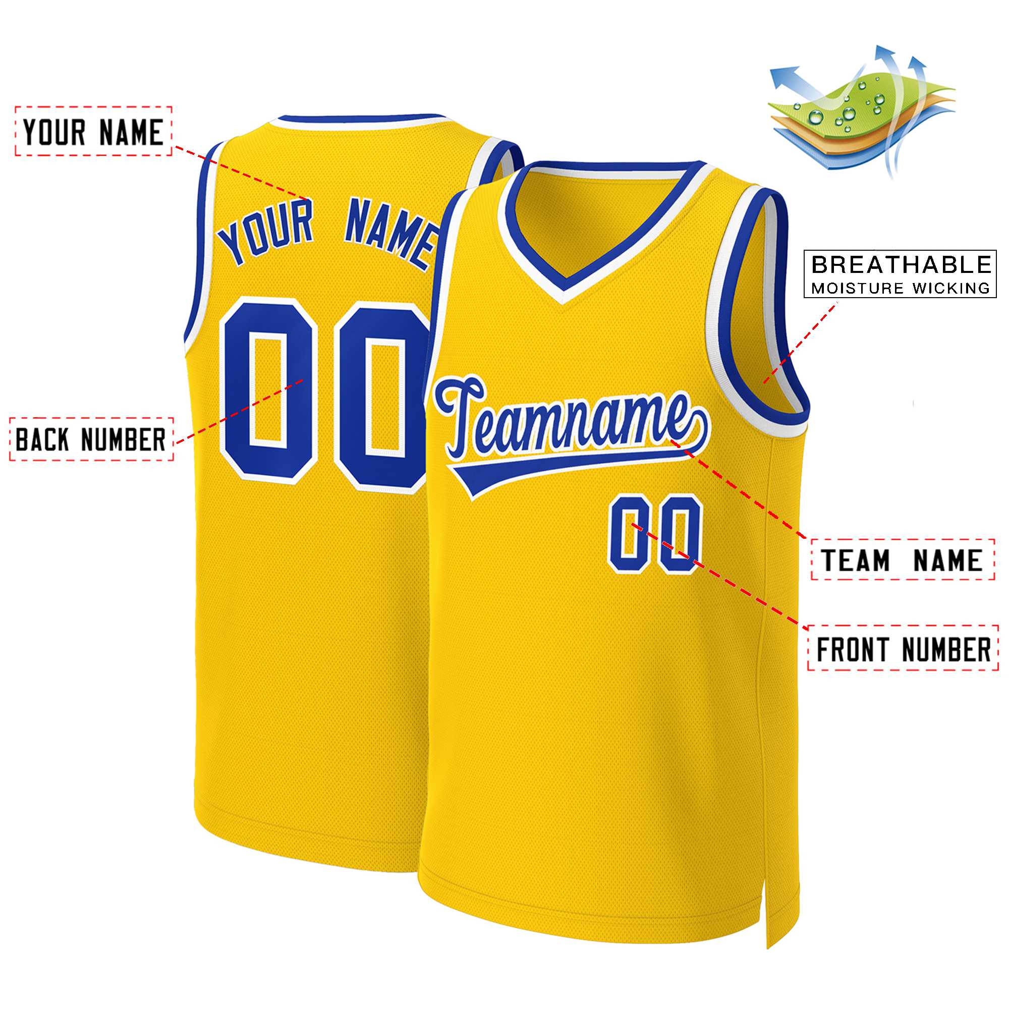 Maillot de basket-ball classique jaune Royal-blanc personnalisé