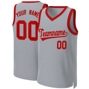 Maillot de basket-ball classique personnalisé gris rouge