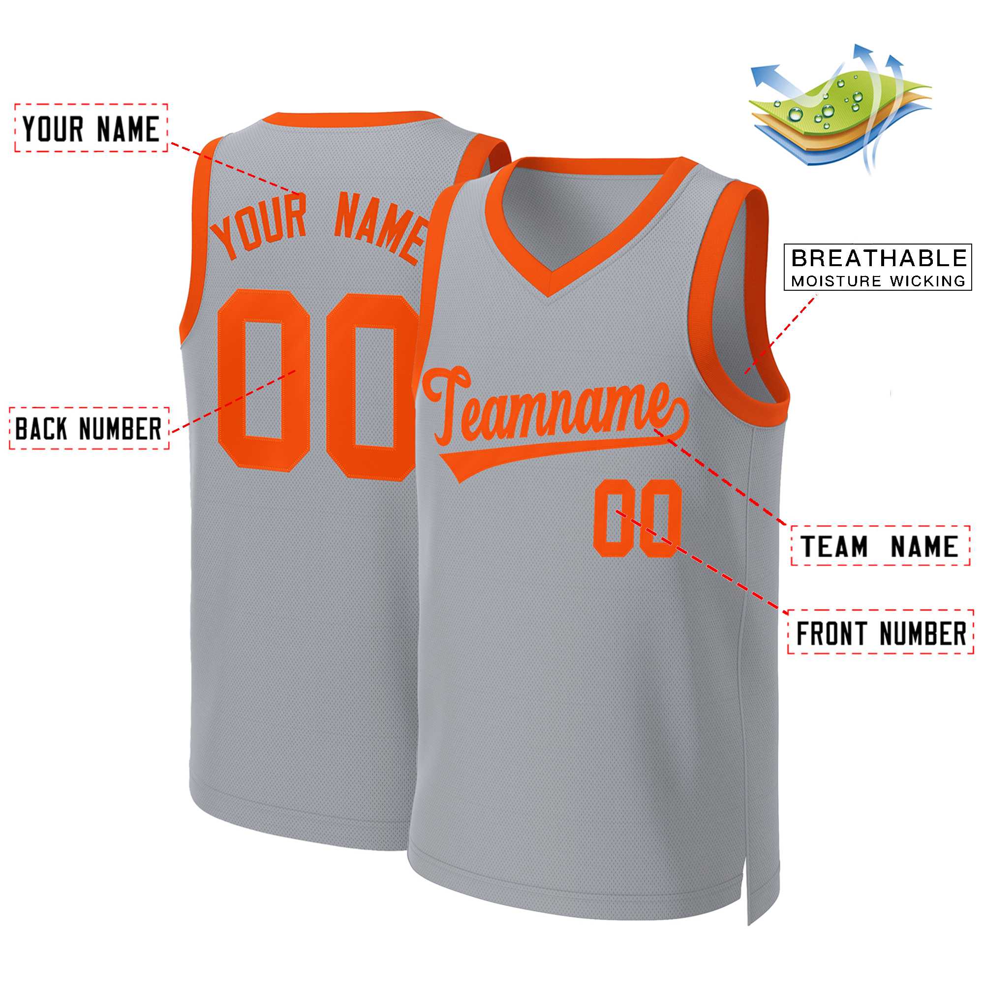 Custom Gray Orange Classic Tops Basketball Jersey