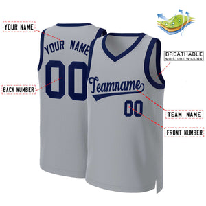 Custom Gray Navy Classic Tops Basketball Jersey