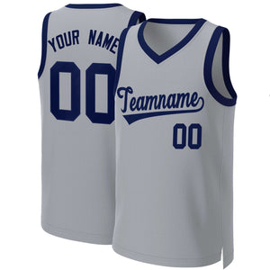 Custom Gray Navy Classic Tops Basketball Jersey