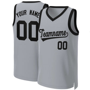 Custom Gray Black Classic Tops Basketball Jersey