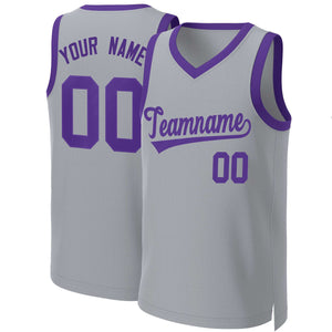 Custom Gray Purple Classic Tops Basketball Jersey