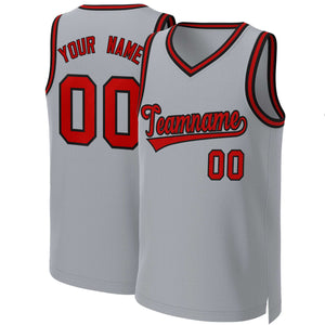 Custom Gray Red-Black Classic Tops Basketball Jersey