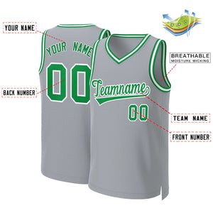 Custom Gray Kelly Green-White Classic Tops Basketball Jersey