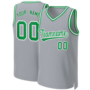 Custom Gray Kelly Green-White Classic Tops Basketball Jersey