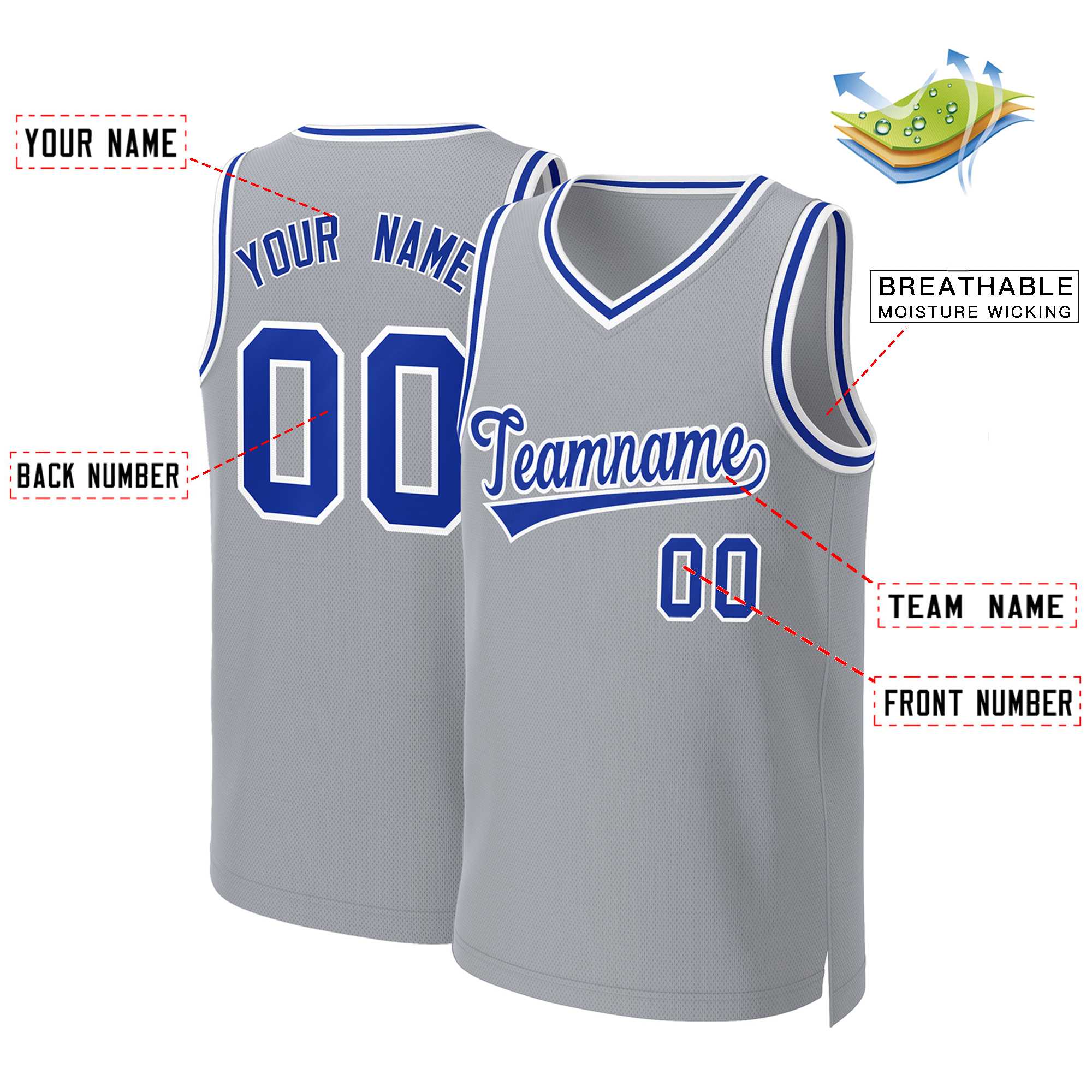 Custom Gray Royal-White Classic Tops Basketball Jersey