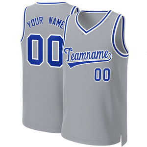 Maillot de basket-ball classique gris Royal-blanc personnalisé