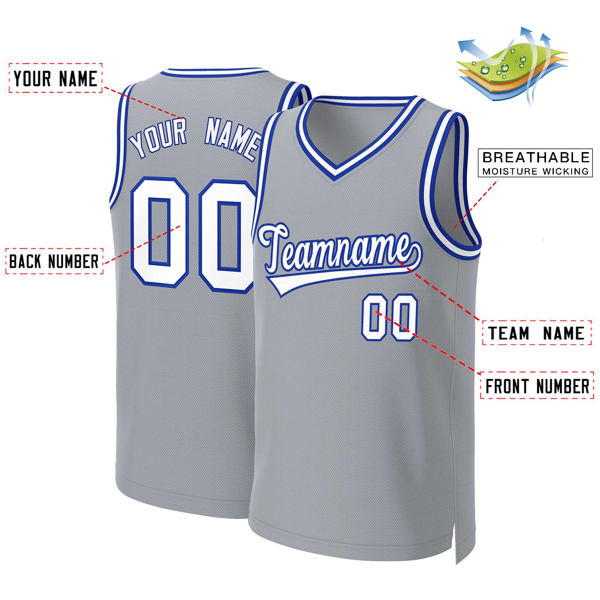 Custom Gray White-Royal Classic Tops Basketball Jersey