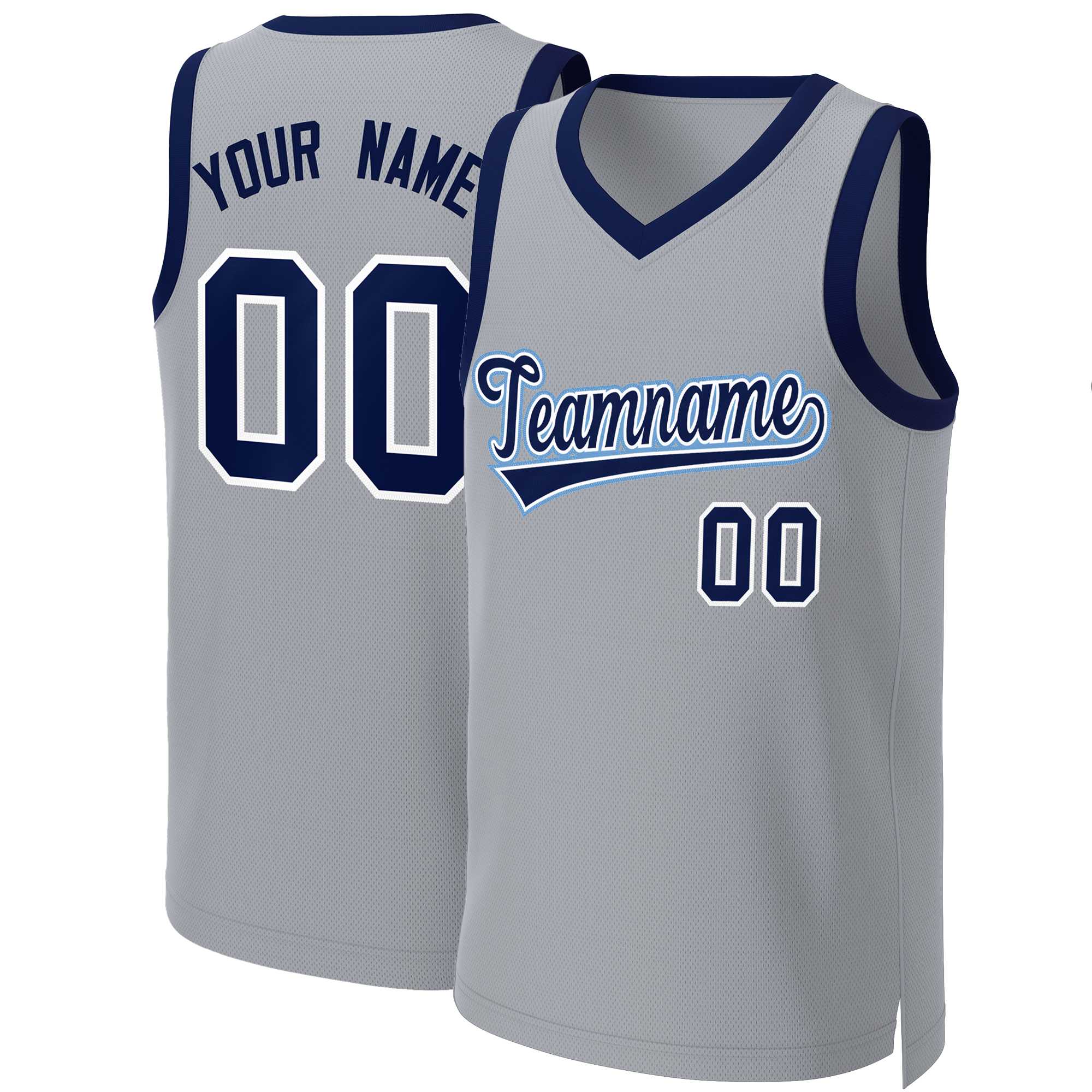 Maillot de basket-ball classique personnalisé gris marine-blanc