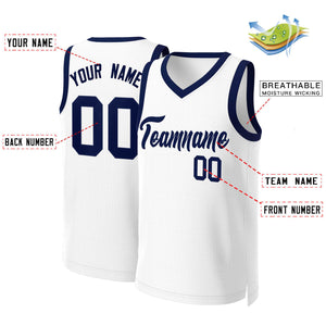 Maillot de basket-ball classique blanc et bleu marine personnalisé