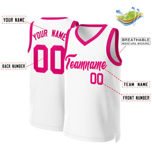 Custom White Pink Classic Tops Basketball Jersey