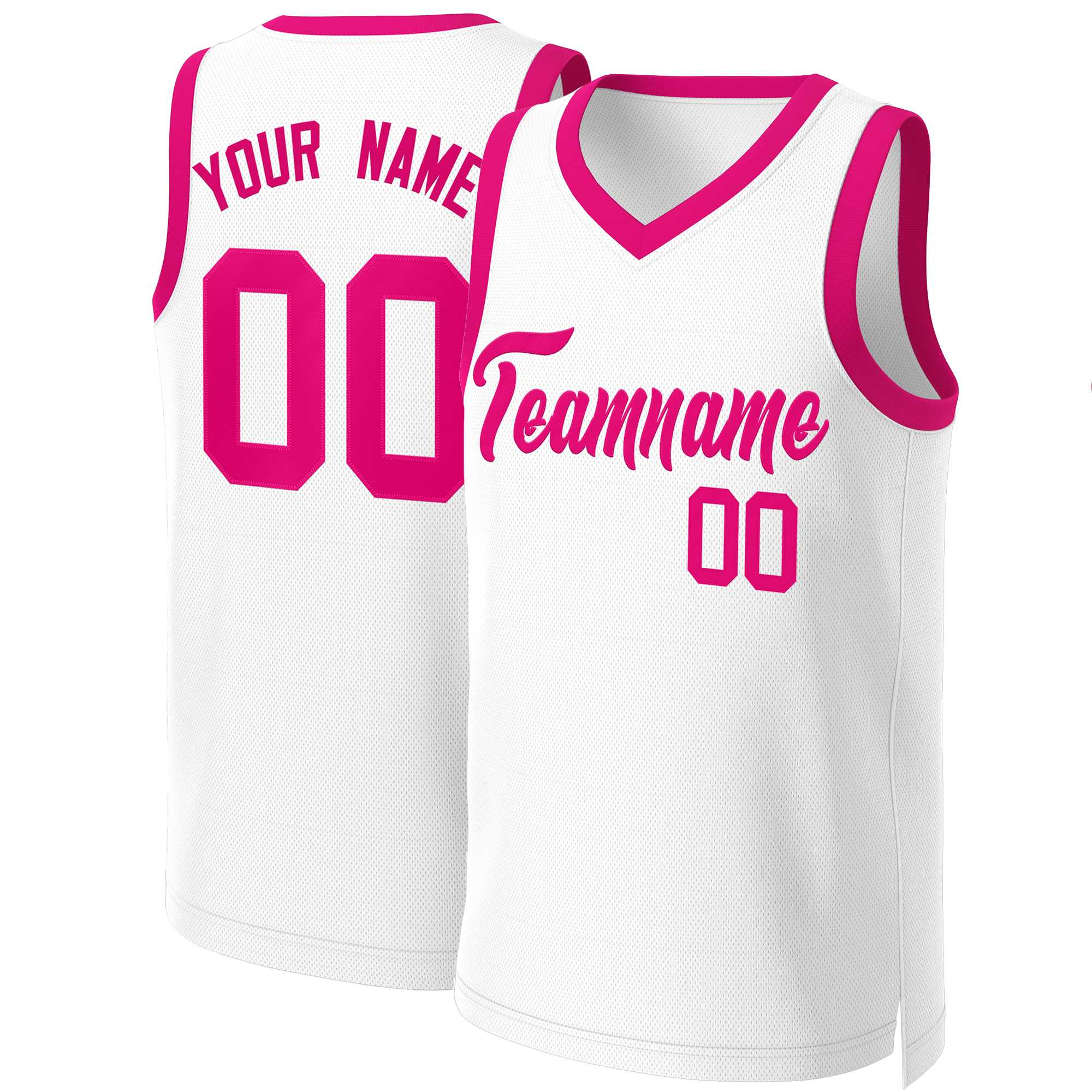 Custom White Pink Classic Tops Basketball Jersey