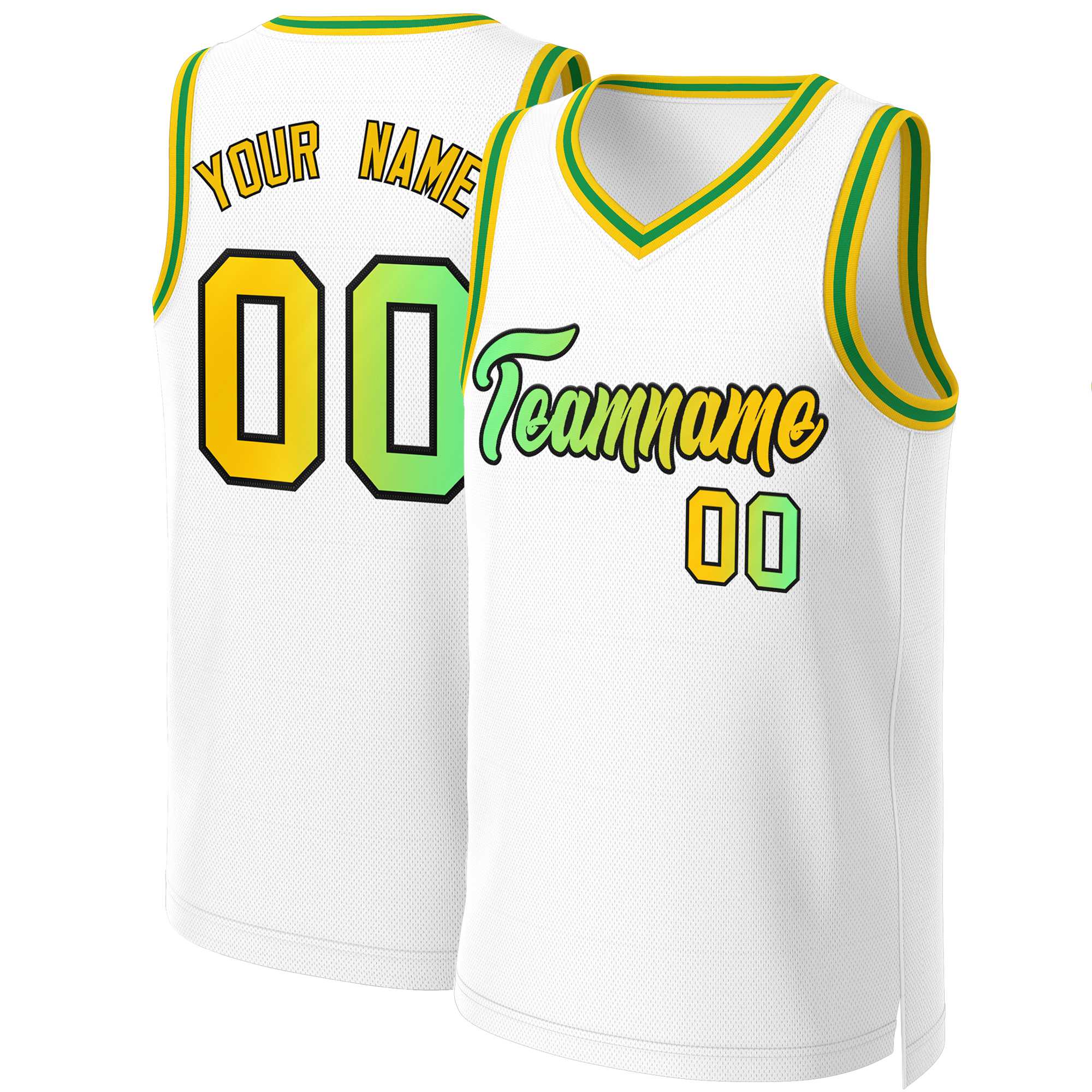 Custom White Green-Black Classic Gradient Fashion Tops Basketball Jersey