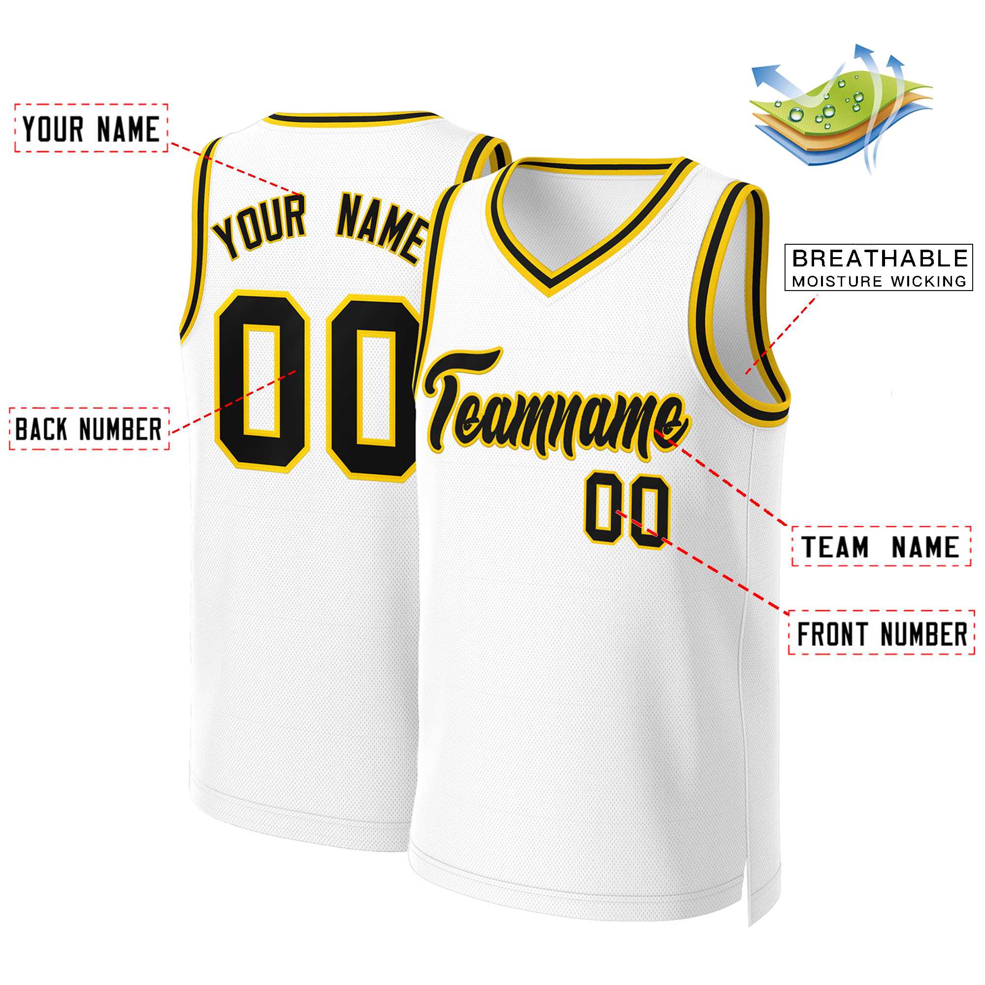 Custom White Black-Yellow Classic Tops Basketball Jersey