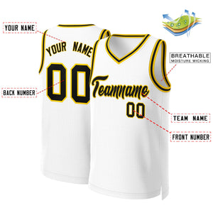 Maillot de basket-ball classique personnalisé blanc noir-jaune