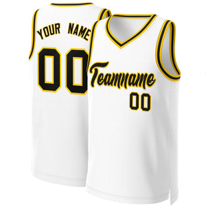 Maillot de basket-ball classique personnalisé blanc noir-jaune