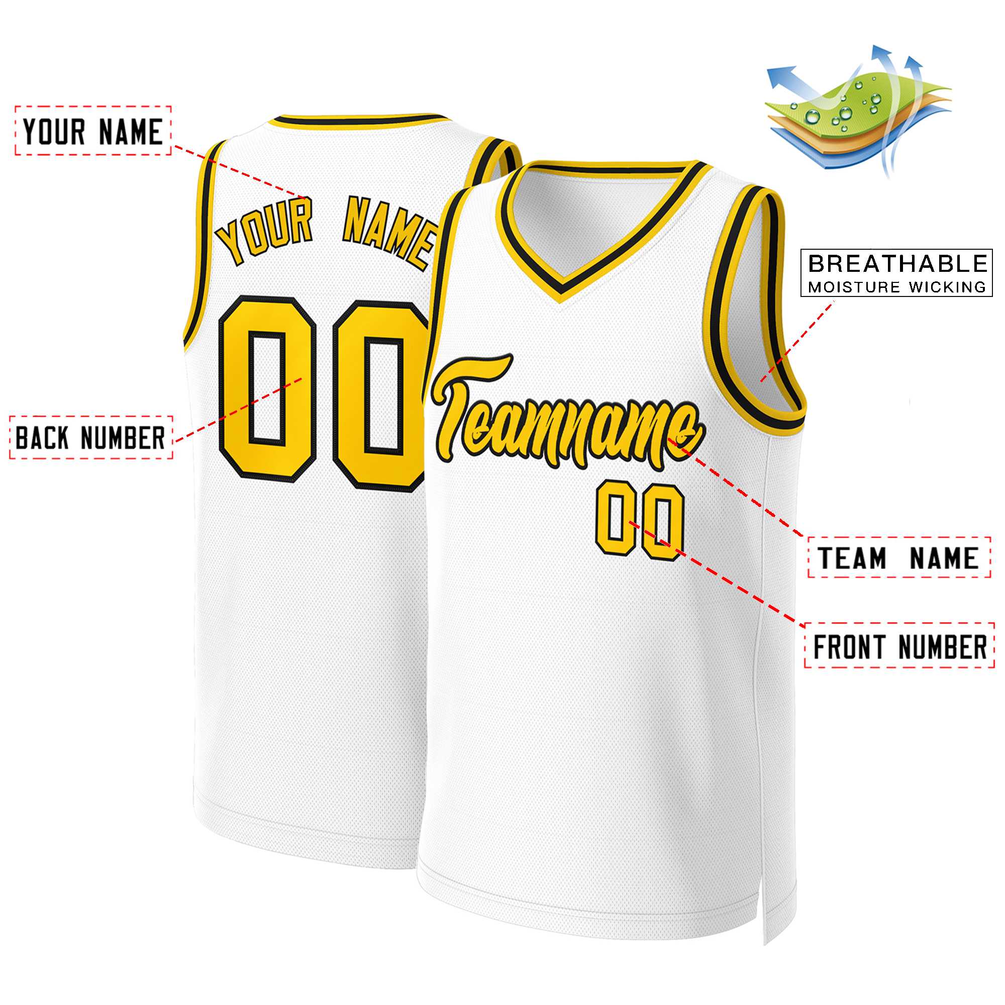 Custom White Yellow-Black Classic Tops Basketball Jersey