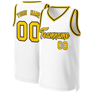 Maillot de basket-ball classique personnalisé blanc jaune-noir