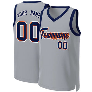 Custom Gray Navy-Orange Classic Tops Basketball Jersey