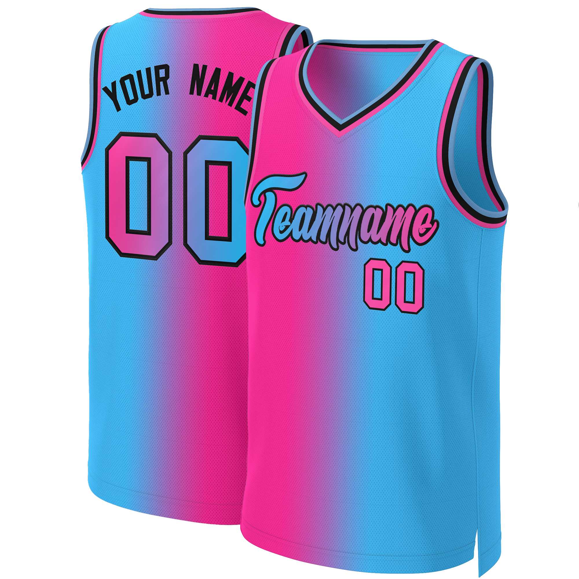 Maillot de basket-ball personnalisé, dégradé rose bleu-noir, hauts à la mode