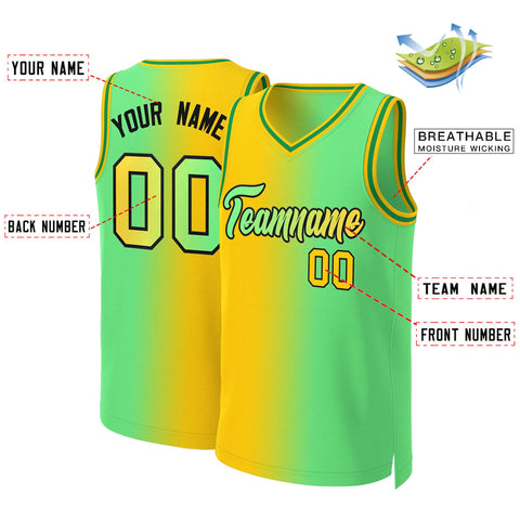 Custom Yellow Neon Green-Black Gradient Fashion Tops Basketball Jersey