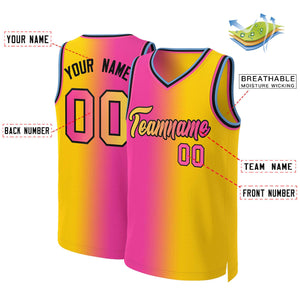 Custom Pink Yellow-Black Gradient Fashion Tops Basketball Jersey