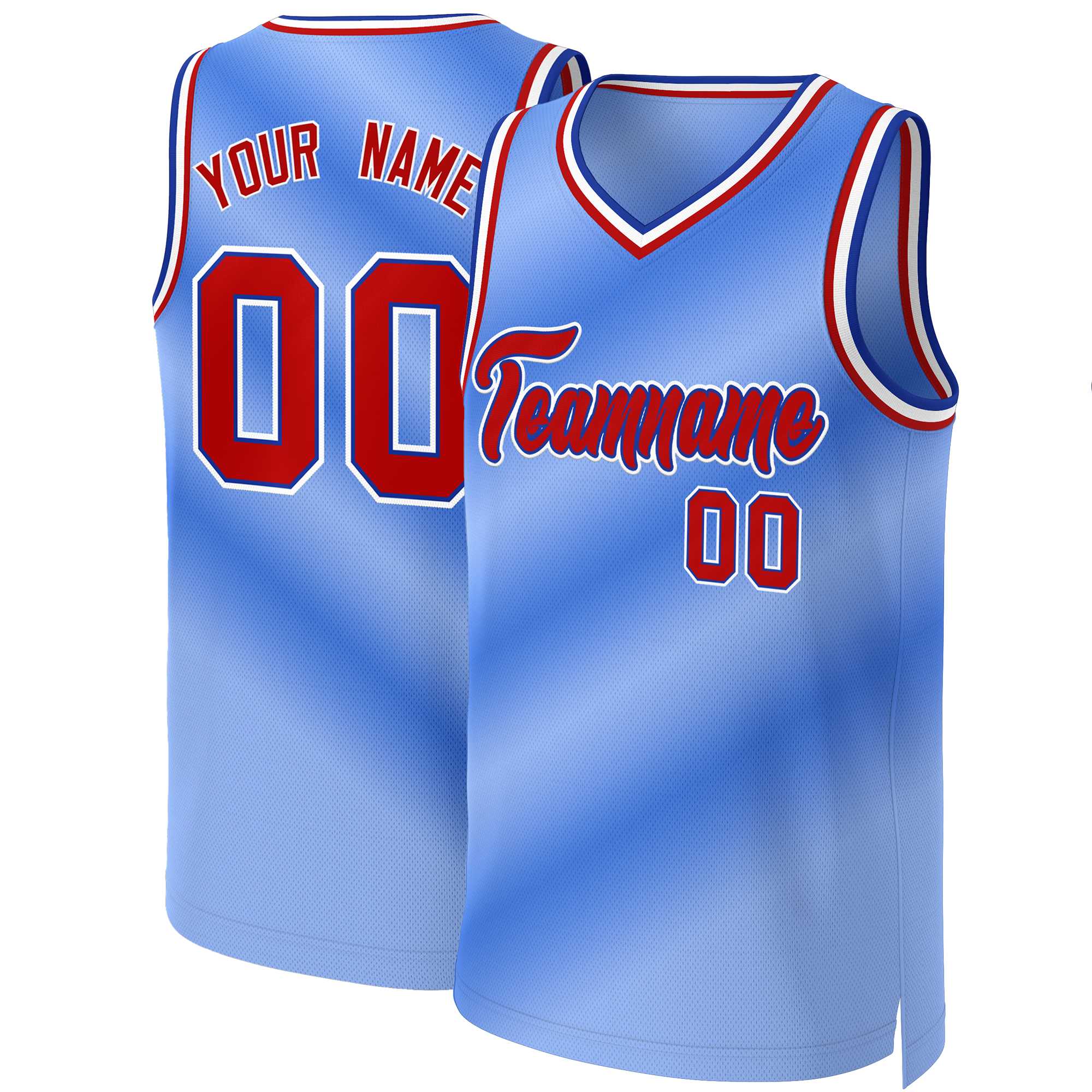 Custom Light Blue Red-Royal Gradient Fashion Tops Basketball Jersey