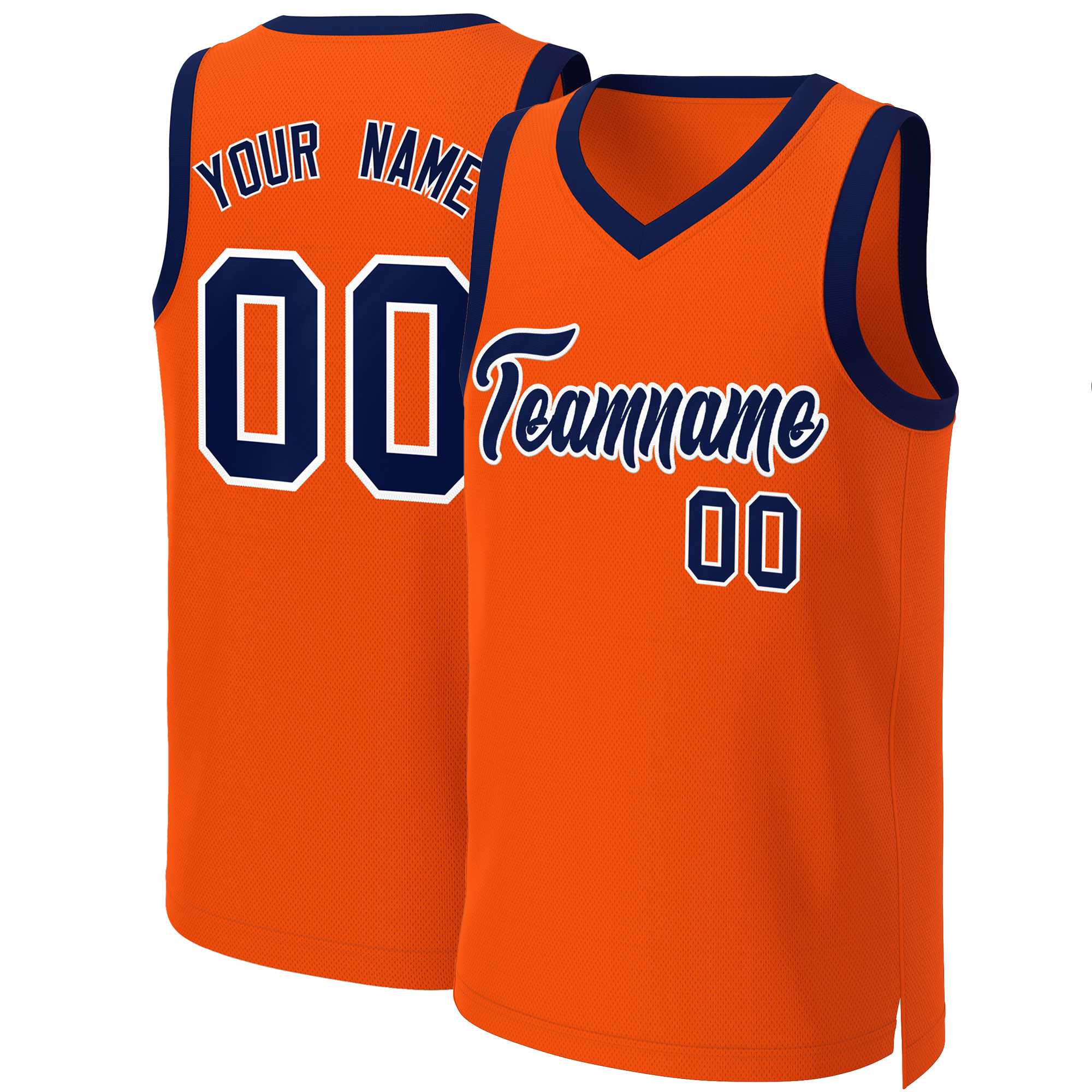 Maillot de basket-ball classique personnalisé Orange marine-blanc