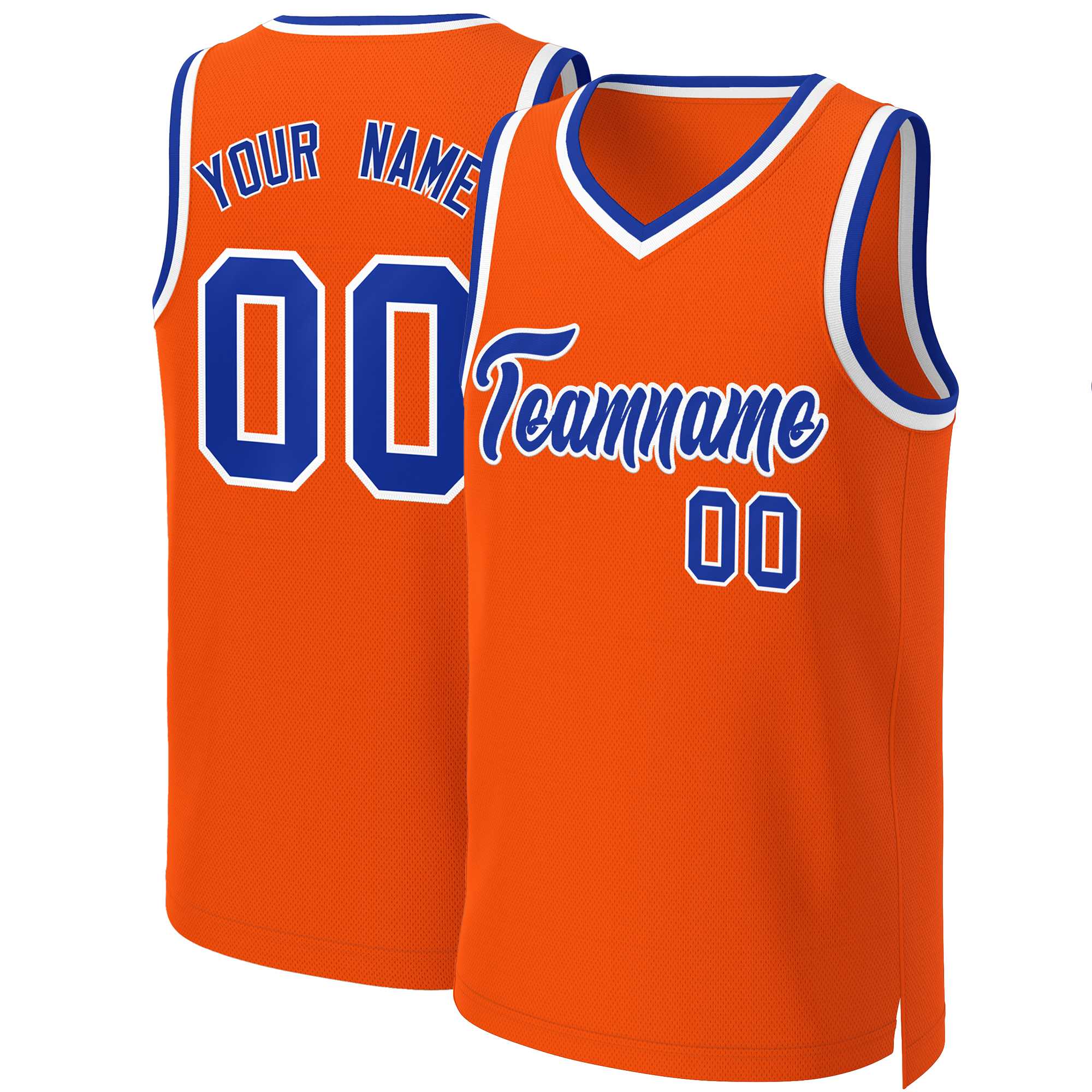 Maillot de basket-ball classique personnalisé Orange Royal-blanc