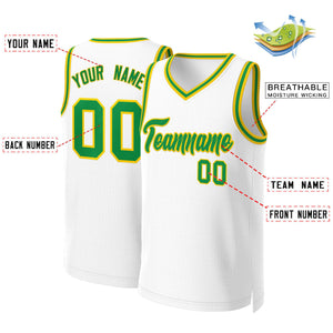 Maillot de basket-ball classique personnalisé blanc vert-jaune