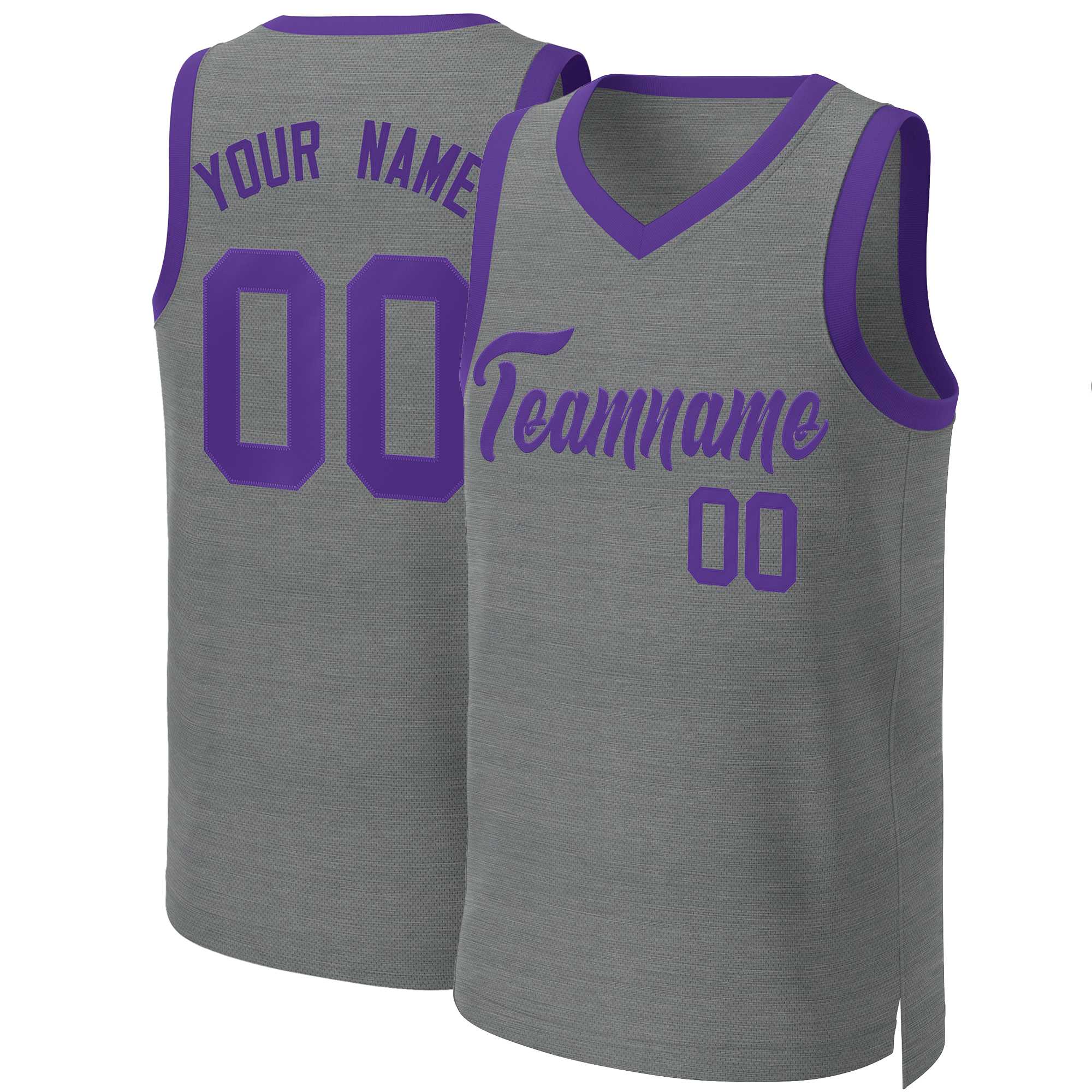 Maillot de basket-ball classique personnalisé, gris foncé, violet, personnalisé