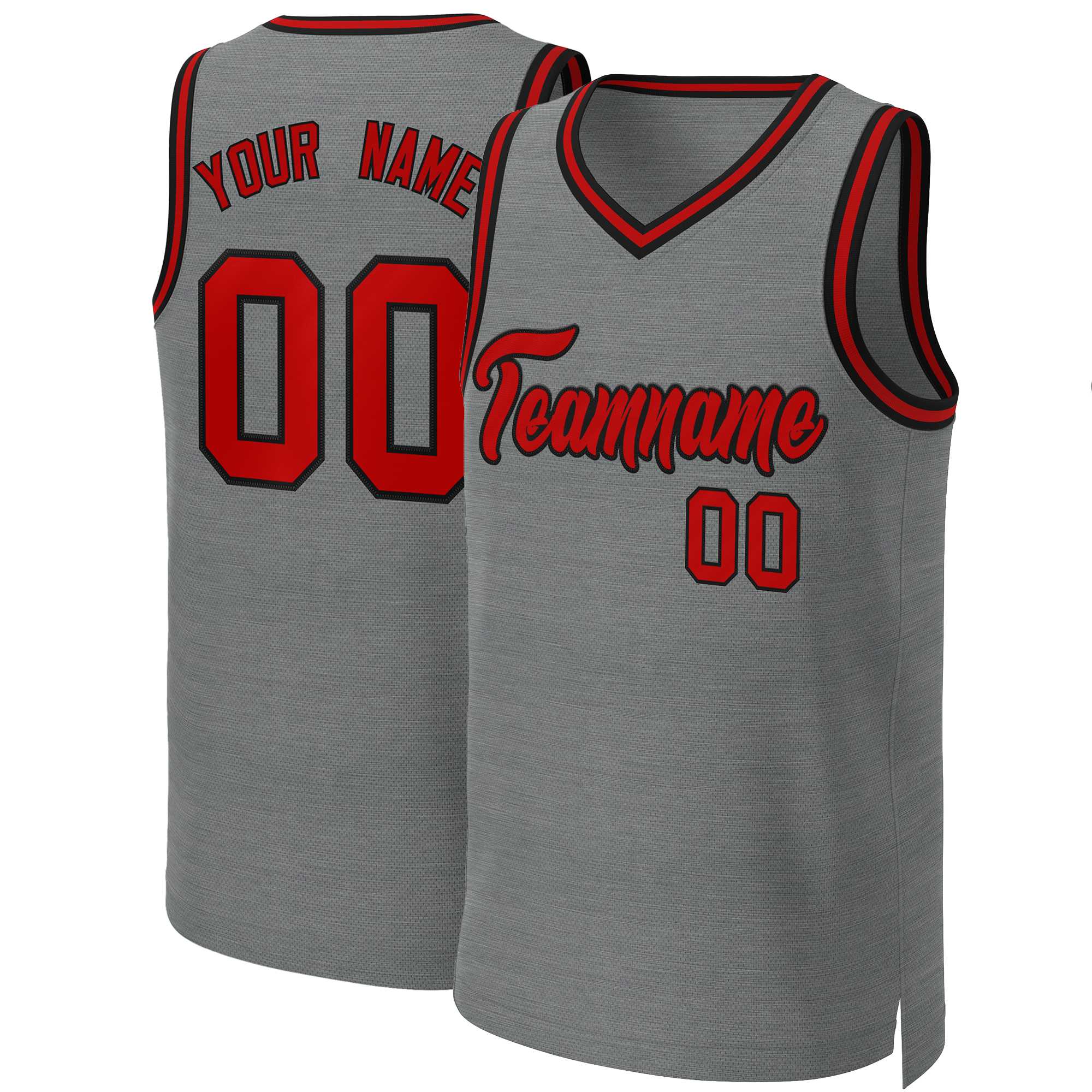 Maillot de basket-ball classique personnalisé gris foncé rouge-noir