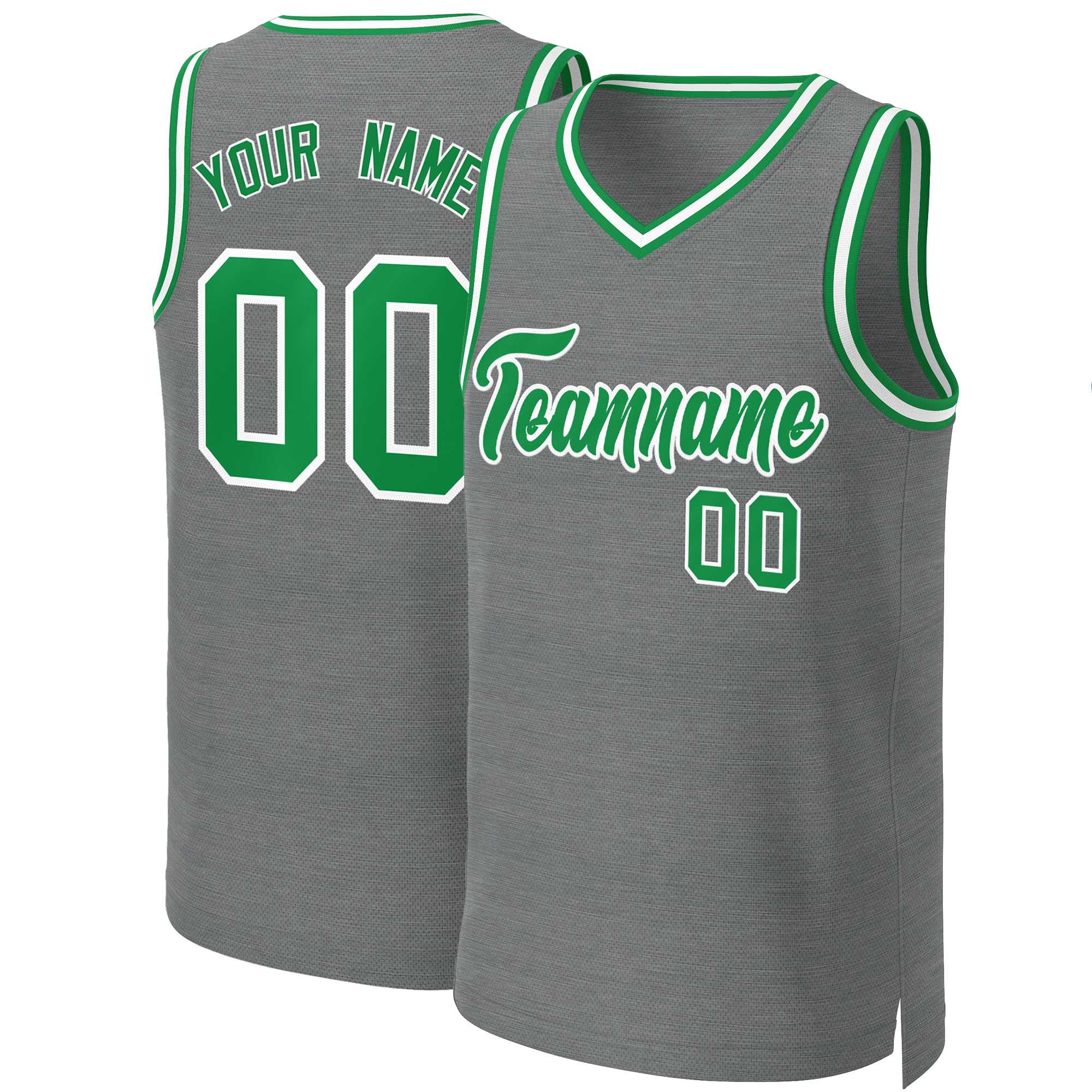 Maillot de basket-ball classique personnalisé gris foncé Kelly vert-blanc