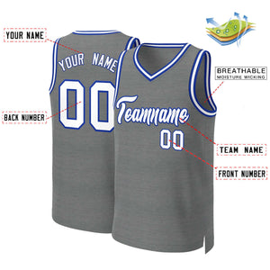 Maillot de basket-ball classique personnalisé gris foncé blanc-Royal