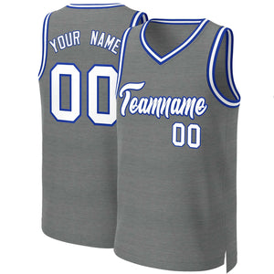 Maillot de basket-ball classique personnalisé gris foncé blanc-Royal